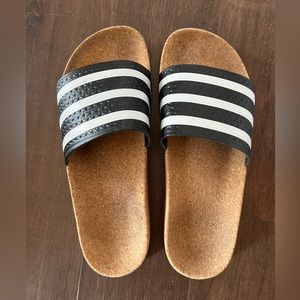 Adidas Adilette cork slides black and white size 10